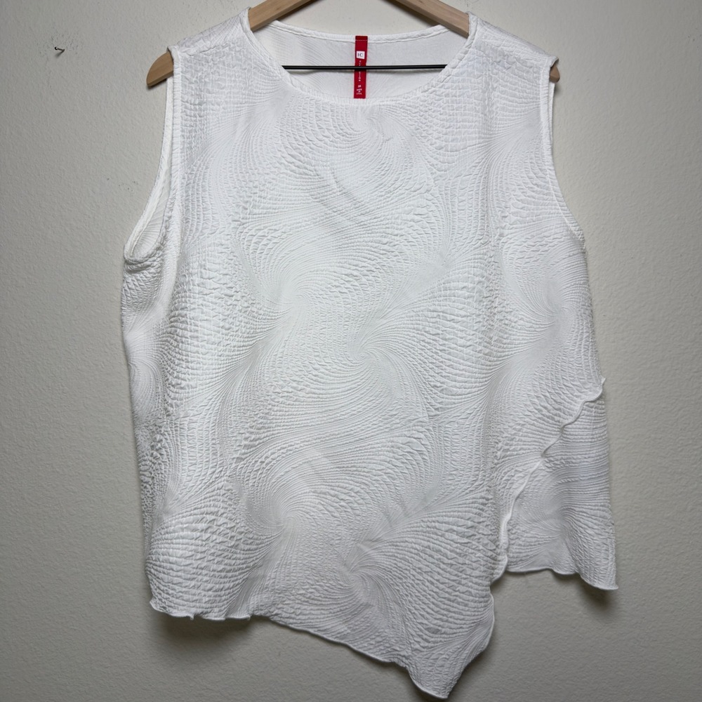 IC Collection Womens Top 3X White Textured Asymmetrical Sleeveless Blouse Artsy
